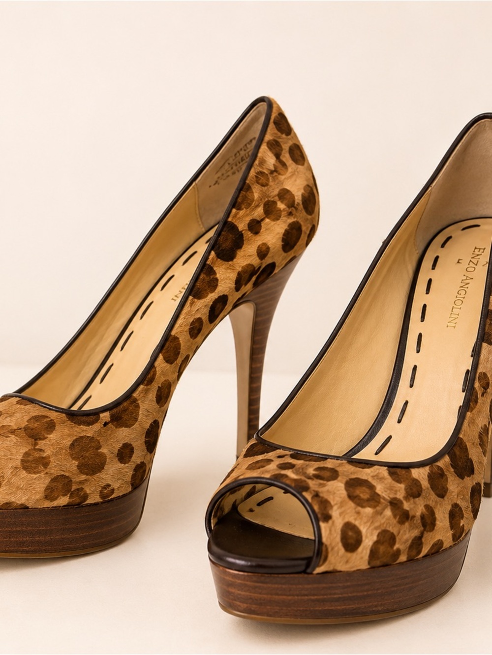 Enzo Angiolini Leopard Print Open-Toe Platform Pumps
